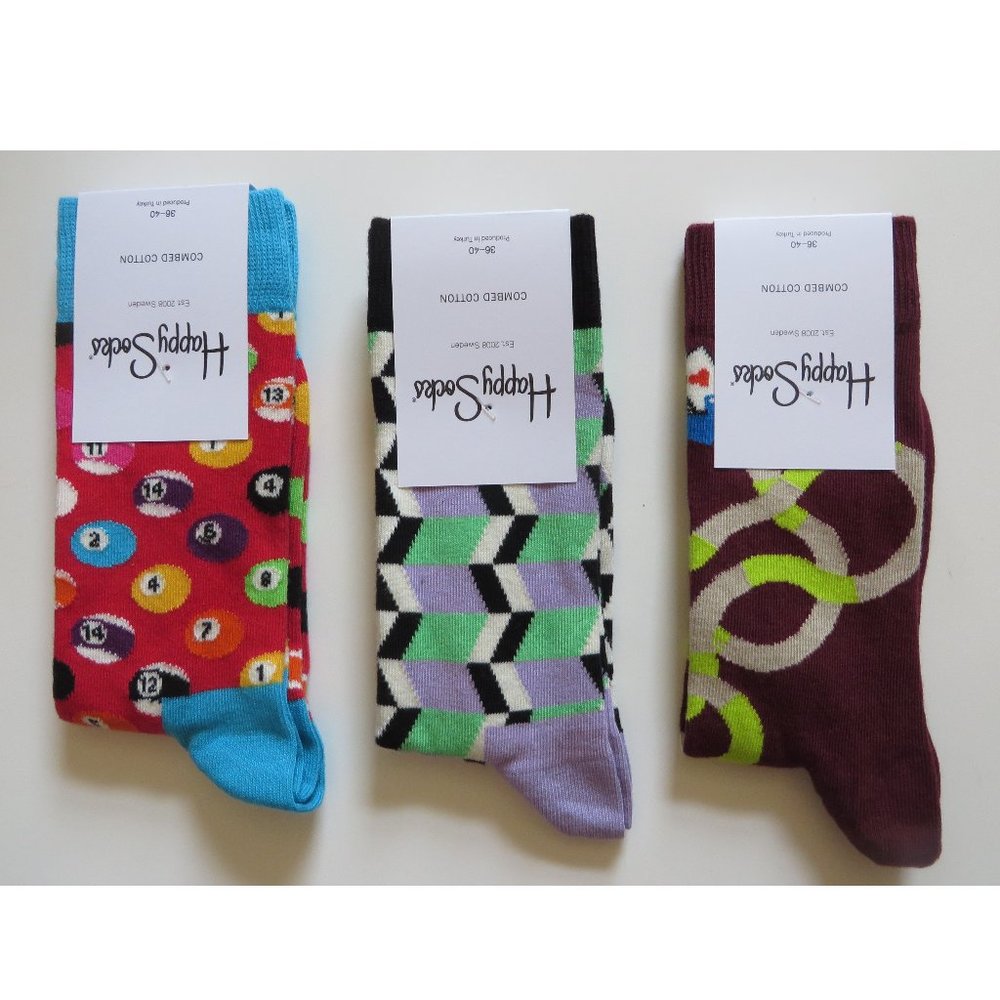 NWT Happy Socks Women Adults 3-Pack Mix Color - V5